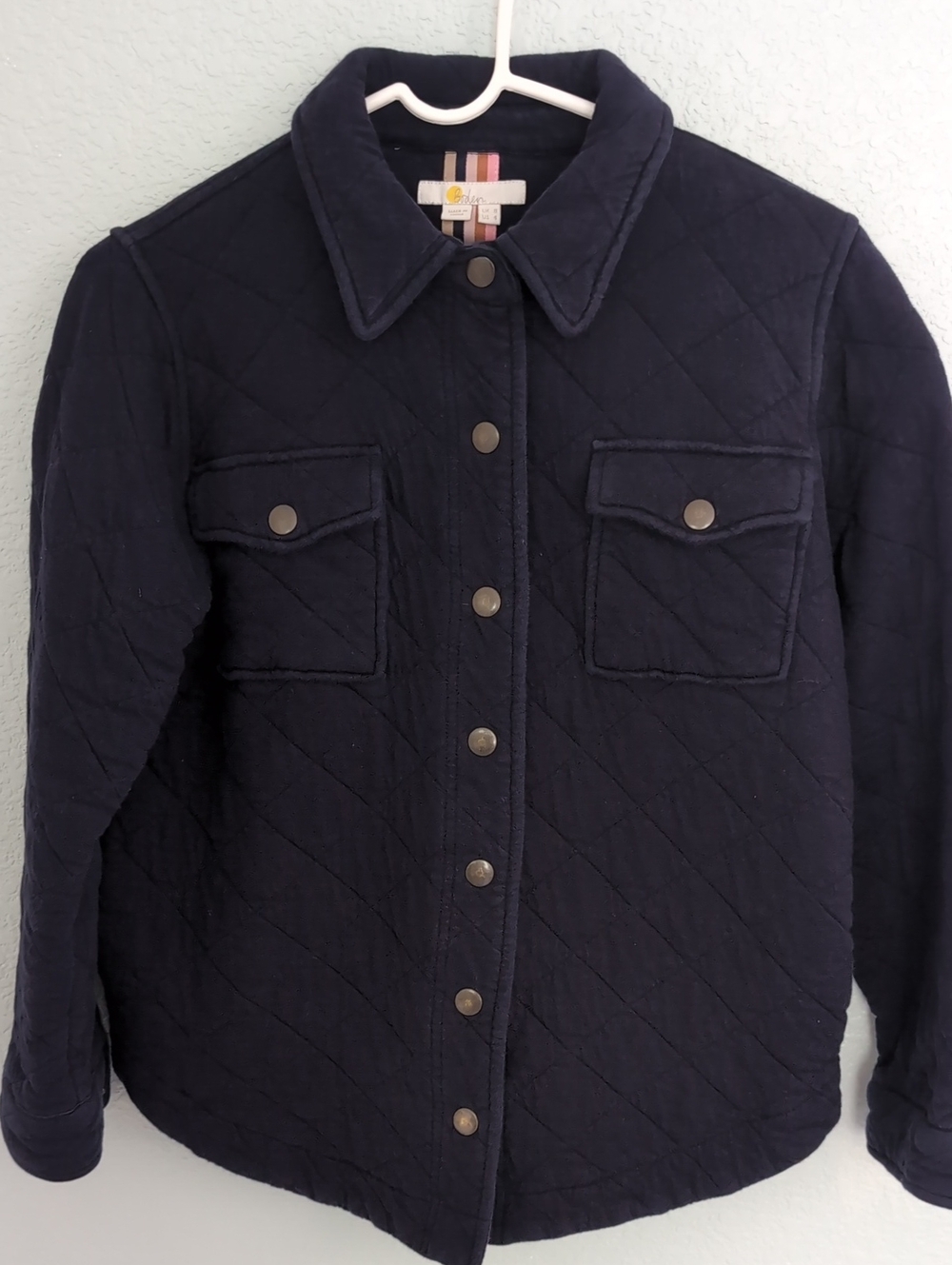 Boden Navy Quilted Button-Front Jacket Snap Shacket